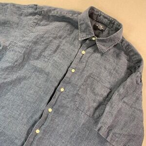 Brooks Brothers 346 Shirt Mens XL Blue 100% Linen Short Sleeve Button Up Casual